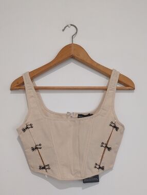 PrettyLittleThing Beige Corset Crop Top